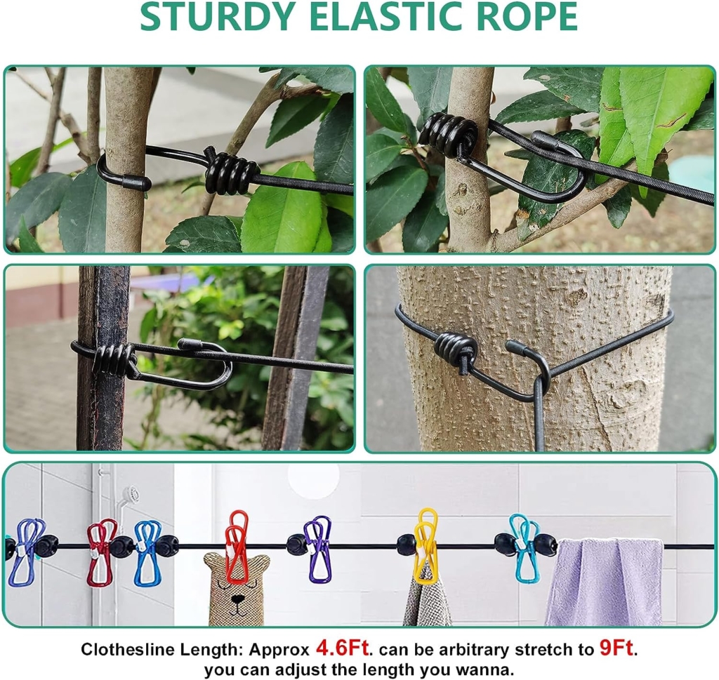Retractable Travel Clothesline, Portable Clothesline (Including 2 Compressible Towels) 12 clothespins, Suitable for Indoor and Outdoor, Balcony, Outdoor Camping use Multicolor